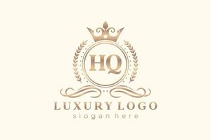 Initial HQ Letter Royal Luxury Logo template in vector art for Restaurant, Royalty, Boutique, Cafe, Hotel, Heraldic, Jewelry, Fashion and other vector illustration.