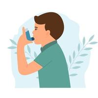 Little Boy uses an asthma inhaler against attack. World asthma day. Allergy,Bronchial asthma kids.Vector  illustration vector