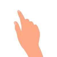 Hand pointing. Finger touches on screen or shows something. Vector illustration isolated on white background