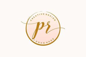 Initial PR handwriting logo with circle template vector signature, wedding, fashion, floral and botanical with creative template.