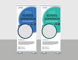 School admission roll up banner template design.education stand banner post template for school, college, university, coaching center vector template design.eps