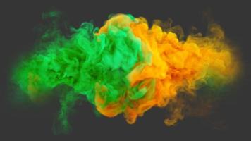 Green and Orange colores smoke texture on a dark background photo