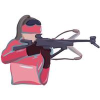 Female biathlon athlete at the shooting rangehand, drawn Illustration vector