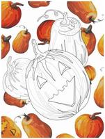 three pumpkin lanterns doodle style coloring book, coloring page for kids and adults vector