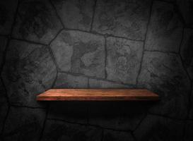 Wooden shelf on concrete wall texture background with clipping path. Blank for design photo