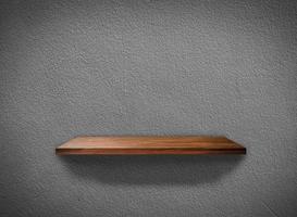 Hardwood shelves on concrete wall texture in minimal Style  background with clipping path for design photo