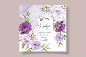 hermoso diseño de tarjeta de invitación de boda de flor morada vector