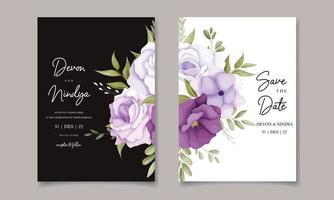 Beautiful purple flower wedding invitation card design vector