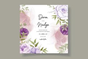 Beautiful purple flower wedding invitation card design vector