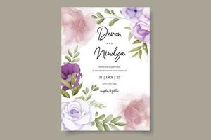 Beautiful purple flower wedding invitation card design vector