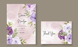 Beautiful purple flower wedding invitation card design vector