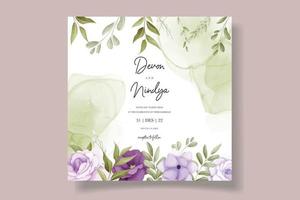 Beautiful purple flower wedding invitation card design vector