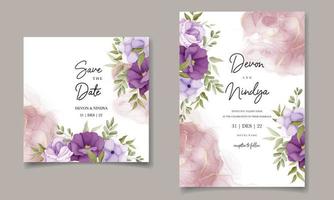 Beautiful purple flower wedding invitation card design vector