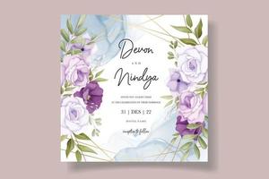 Beautiful purple flower wedding invitation card design vector