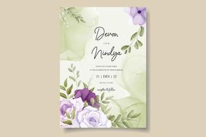 Beautiful purple flower wedding invitation card design vector