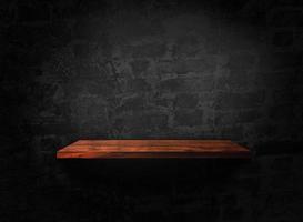 Wooden shelf on concrete wall texture background with clipping path. Blank for design photo