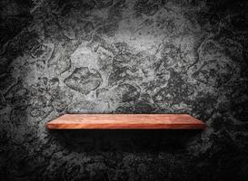 Wooden shelf on concrete wall texture background with clipping path. Blank for design photo