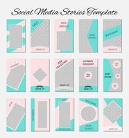 Social media stories template. Set of 15 story layout for bloggers and SMM. Mint green and pink pastel color palette. Editable web banners for mobile application. vector