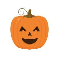 Halloween Pumpkin with funny face icon isolated on white. Cute cartoon Jack-o'-Lantern. Halloween party decorations. Easy to edit vector template.