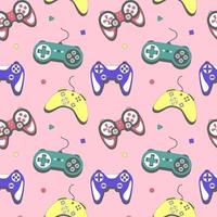 Seamless pattern gamepad in retro style. Game controller for computer playing vector illustration.