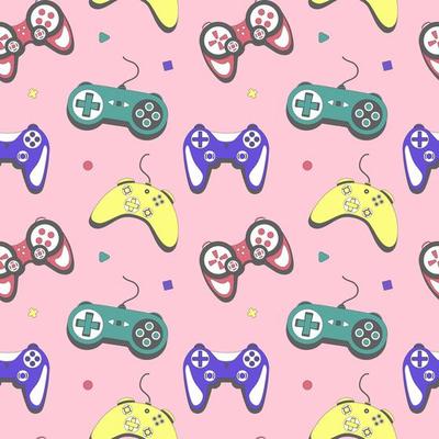 Seamless pattern gamepad in retro style. Game controller for computer playing vector illustration.
