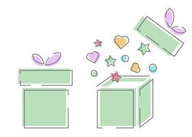 Cute illustration of gift box present, greeting, surprise. Gift box outline flat illustrations. vector