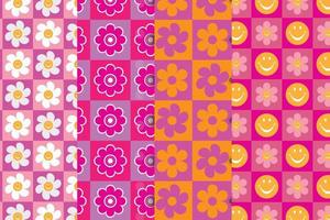 groovy flower Seamless Pattern Set vector