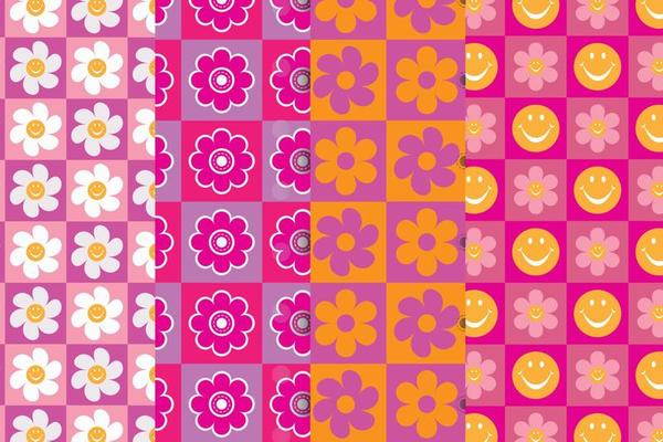 groovy flower Seamless Pattern Set