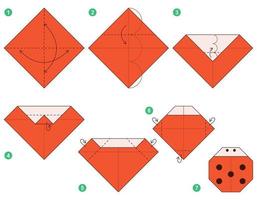 Ladybug origami scheme tutorial moving model. Origami for kids. Step by step how to make a cute origami ladybug. Vector illustration.