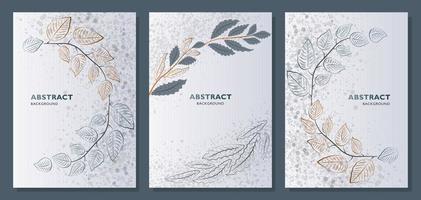 Abstract art background vector. Luxury invitation card background with golden line art and botanical leaves, organic shapes. Vector invite design for wedding and VIP cover template.