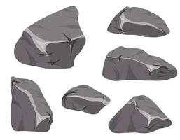 Vector Set of stones and mountains isolated on a white background. Magic stones in 2d style for game design.