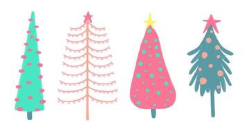 Watercolor vector illustration of Christmas trees. Merry Christmas and Happy New Year greeting card.