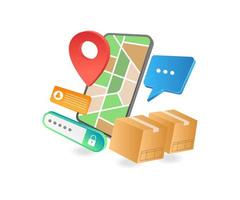 Location map application to deliver package goods vector