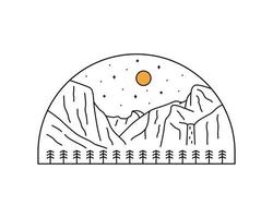 vector de línea mono del diseño del parque nacional de yosemite para camisetas, insignias, adhesivos y otros usos