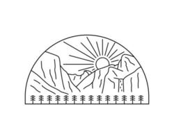 vector de línea mono del diseño del parque nacional de yosemite para camisetas, insignias, adhesivos y otros usos