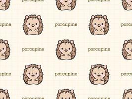 Porcupine cartoon character seamless pattern on yellow background vector