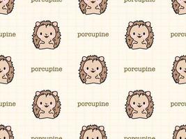 Porcupine cartoon character seamless pattern on yellow background vector