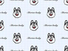 Siberian Husky cartoon character seamless pattern on blue background vector