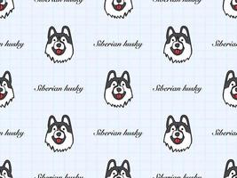 Siberian Husky cartoon character seamless pattern on blue background vector