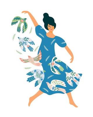 Woman and dove of peace. Vector isolated illustration. Elements for card, poster, flyer and other use