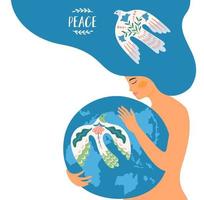 Woman and dove of peace. Vector isolated illustration. Elements for card, poster, flyer and other use