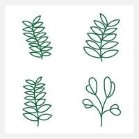 Hand drawn Set of leaf line art vector