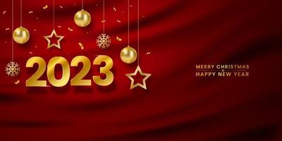 2023 merry Christmas Happy new year background banner red color. Greeting Card, Poster. Vector Illustration.