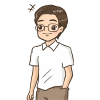 hombre con gafas dibujos animados cuco kawaii anime ilustración imágenes prediseñadas carácteres chibi dibujar manga png