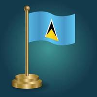 ST. Lucia national flag on golden pole on gradation isolated dark background. table flag, vector illustration