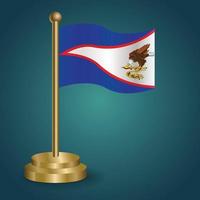 American Samoa national flag on golden pole on gradation isolated dark background. table flag, vector illustration