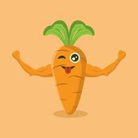 carrot character with a strong hand muscle vector