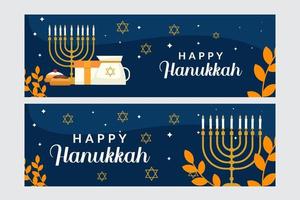 flat happy hanukkah horizontal banner set vector