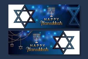 collection happy hanukkah horizontal banner vector