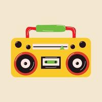 Yellow Boombox or radio cassette tape player icon in flat style on a white background vector